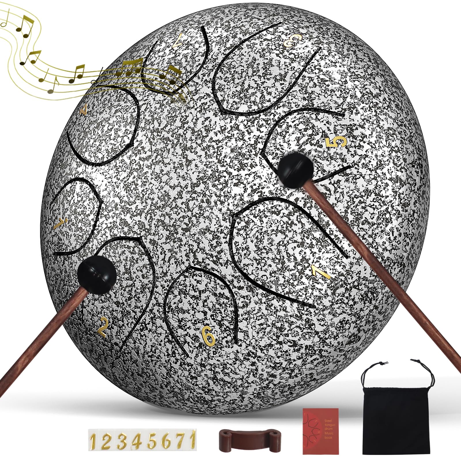 Rain Drum for Outside Garden, 6 Inches 8 Notes Steel Tongue Chakra Drums, Waterproof Meditation Rain Chime, Musical Instruments for Adult Gift with Bag, Music Book, Drum Mallets (Green)