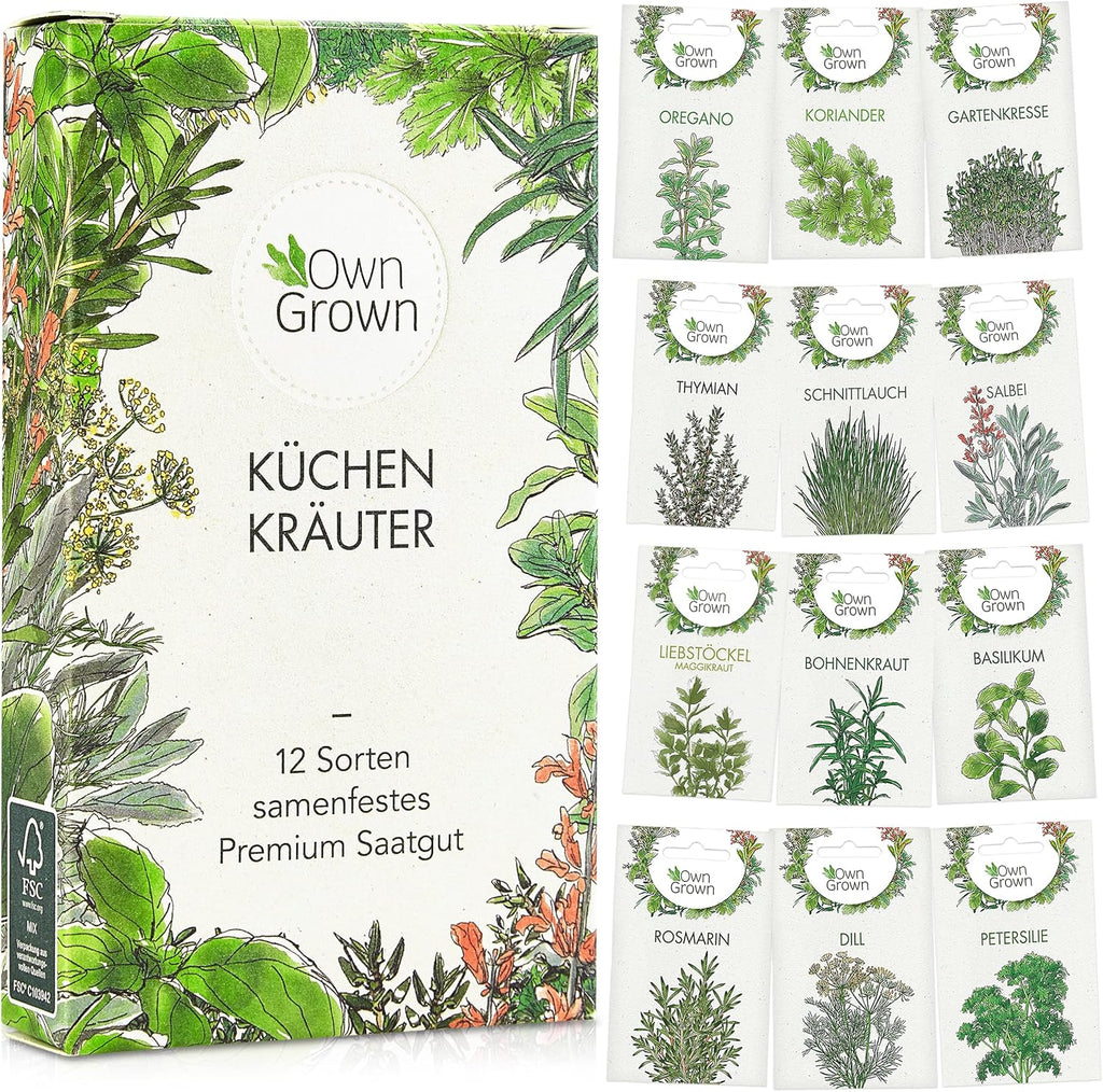OwnGrown Kräuter Samen Set 12 Sorten Garten und Küchenkräuter Samen - Petersilie, Kräuter der Provence, italienische Kräuter, Koriander Samen, Dill, Kräutersamen für Balkon, und Hochbeet
