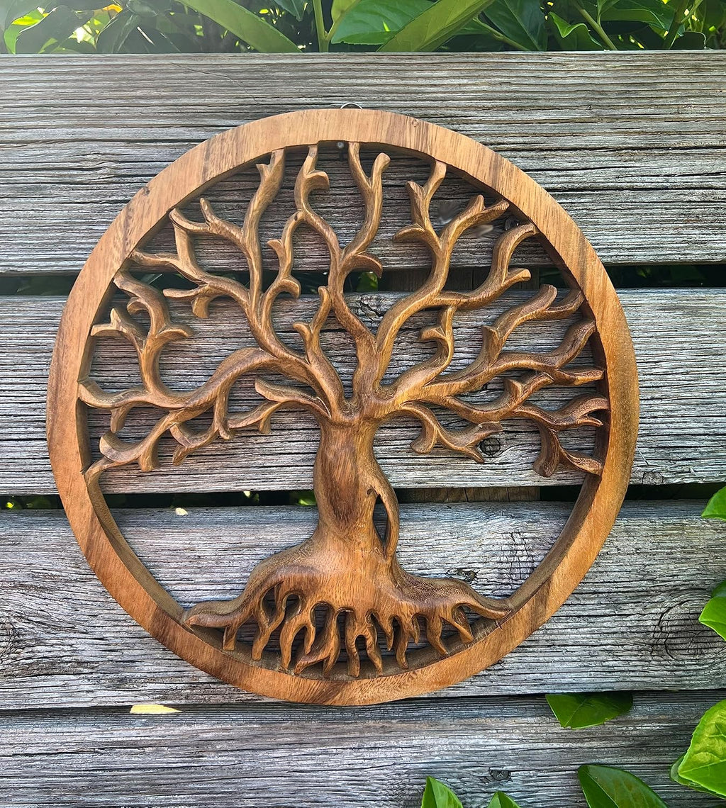 Trintura Lebensbaum Wanddeko Holz – 20 cm Baum des Lebens aus Akazienholz – Wikinger Deko, Wandbild Holz, Wandskulptur, Naturholz Deko, Tree of Life, Wandbild Geschenkidee