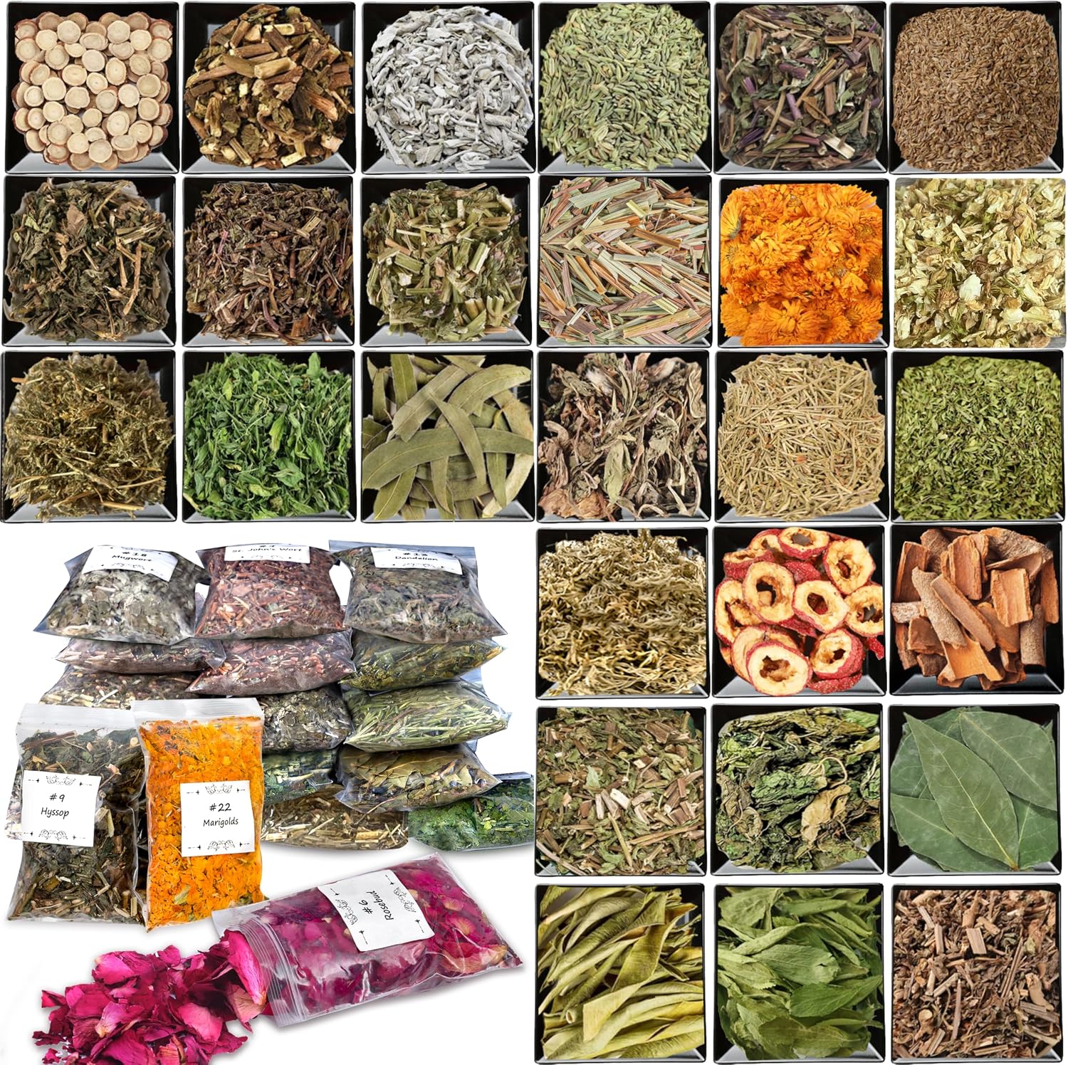 32 Pack Herbs for Witchcraft, Dried Flowers for Witch Crafts Supplies | Beginner Witchcraft Starter kit, Botanicals for Spell Jars,Pagan,Wiccan Rituals Altar Decor, Sachets, Candles and Soap Making
