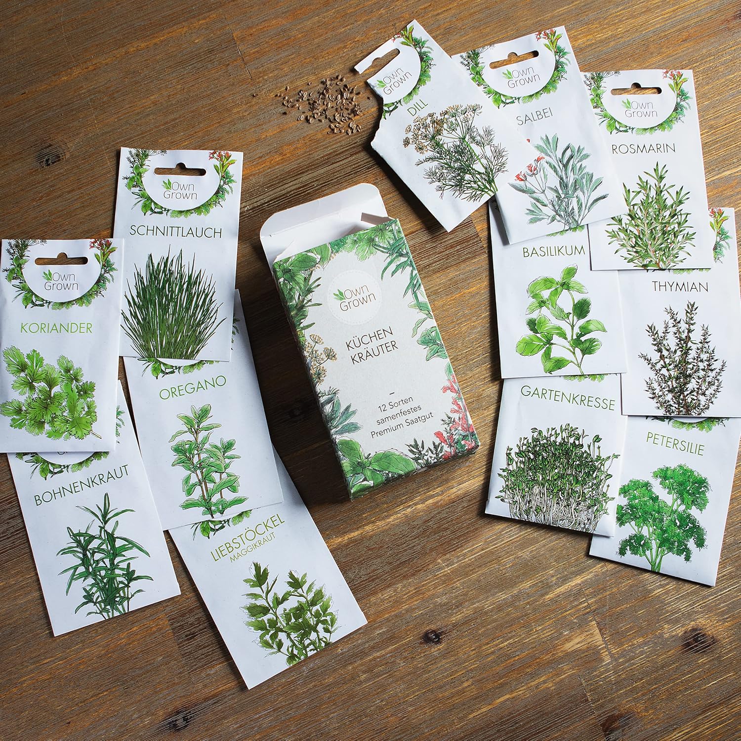 OwnGrown Kräuter Samen Set 12 Sorten Garten und Küchenkräuter Samen - Petersilie, Kräuter der Provence, italienische Kräuter, Koriander Samen, Dill, Kräutersamen für Balkon, und Hochbeet