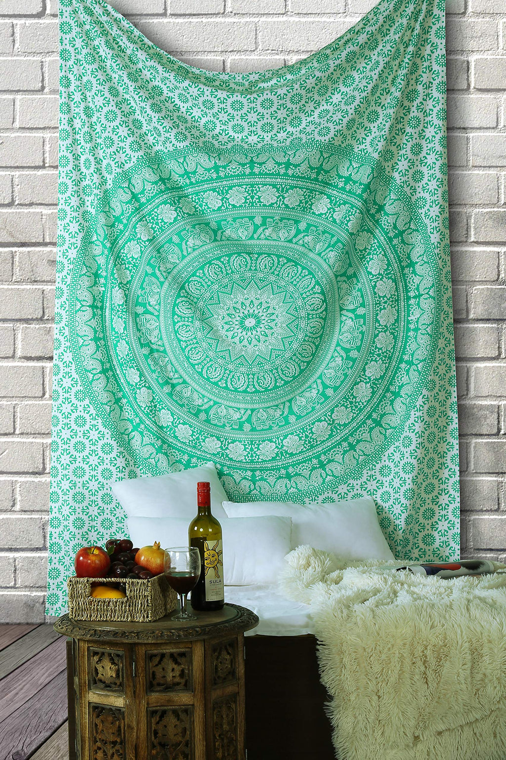 RAJRANG Mandala Wandteppich Schwarz Weiß 213 x 137 cm Baumwolle Boho Böhmischer Wandbehang für Wohnzimmer Dekor