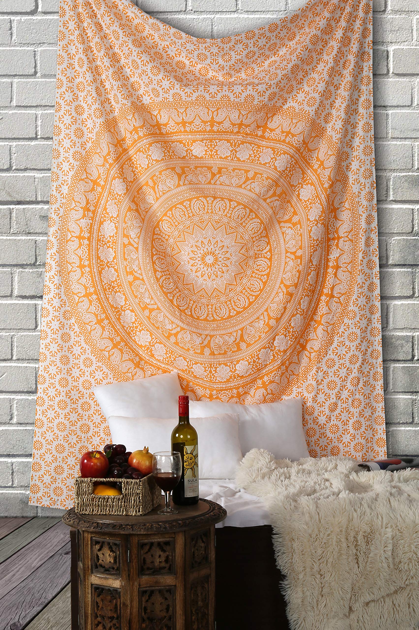 RAJRANG Mandala Wandteppich Schwarz Weiß 213 x 137 cm Baumwolle Boho Böhmischer Wandbehang für Wohnzimmer Dekor