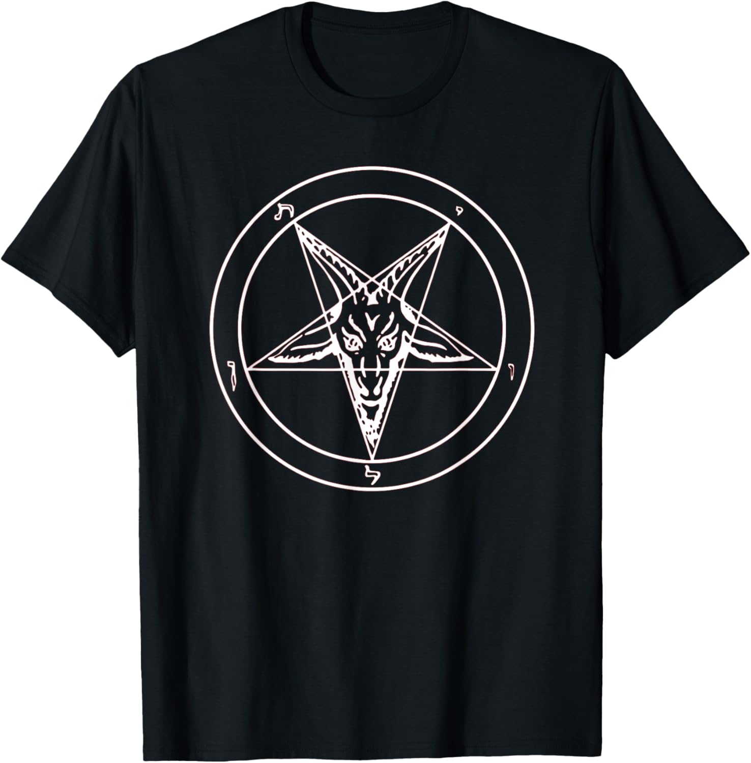 666 Satan Black Star Motif with Skull Pentagram T-Shirt, black