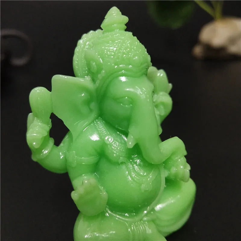 Glowing In Dark Ganesha Statue Buddha Elephant God Sculpture Figurine Man-made Jade Stone Craft Home Garden Flowerpot Decoration