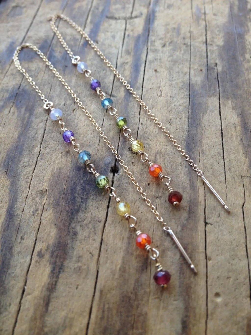 Chakra Threader Earrings , 7 Chakra Jewelry, Threader Earrings Aura Cleansing Healing Jewelry with Meaning