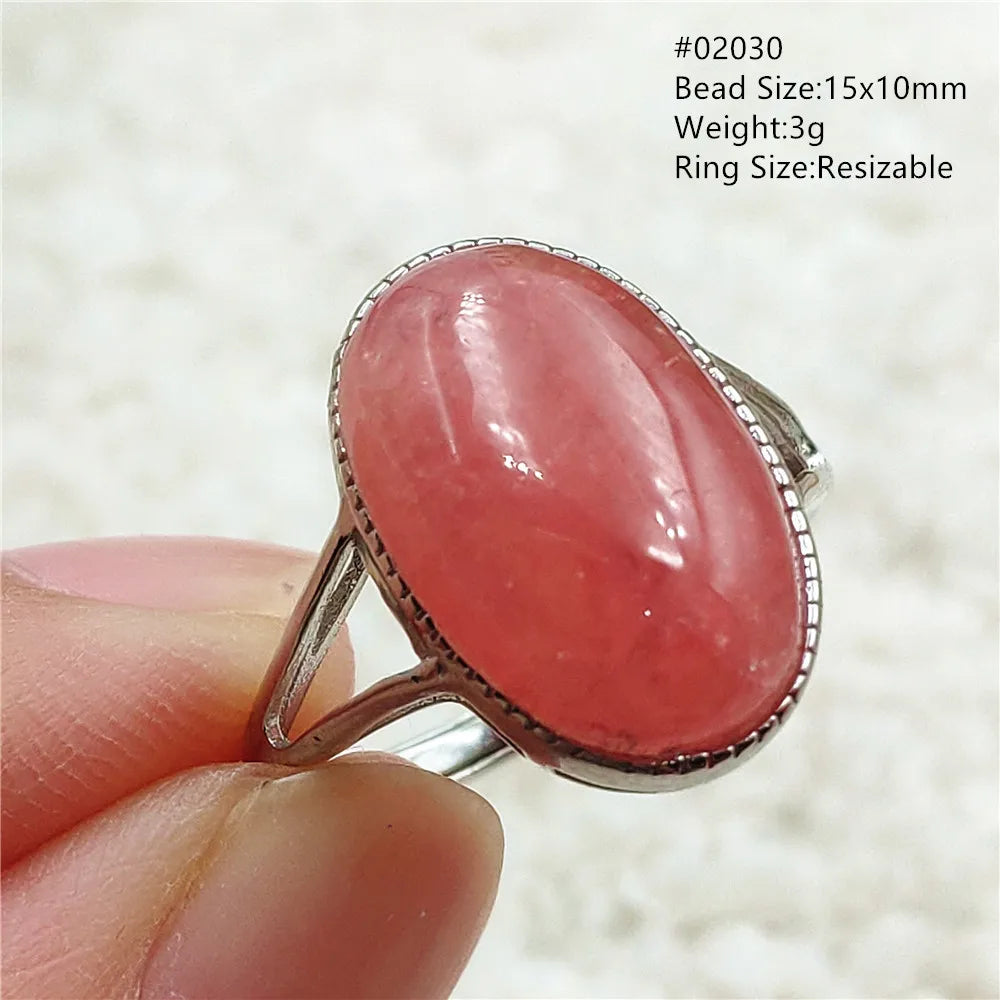 Ice Natural Red Rhodochrosite Rose Adjustable Ring 13x10mm 925 Sterling Silver For Women Ring Oval Bead AAAAA