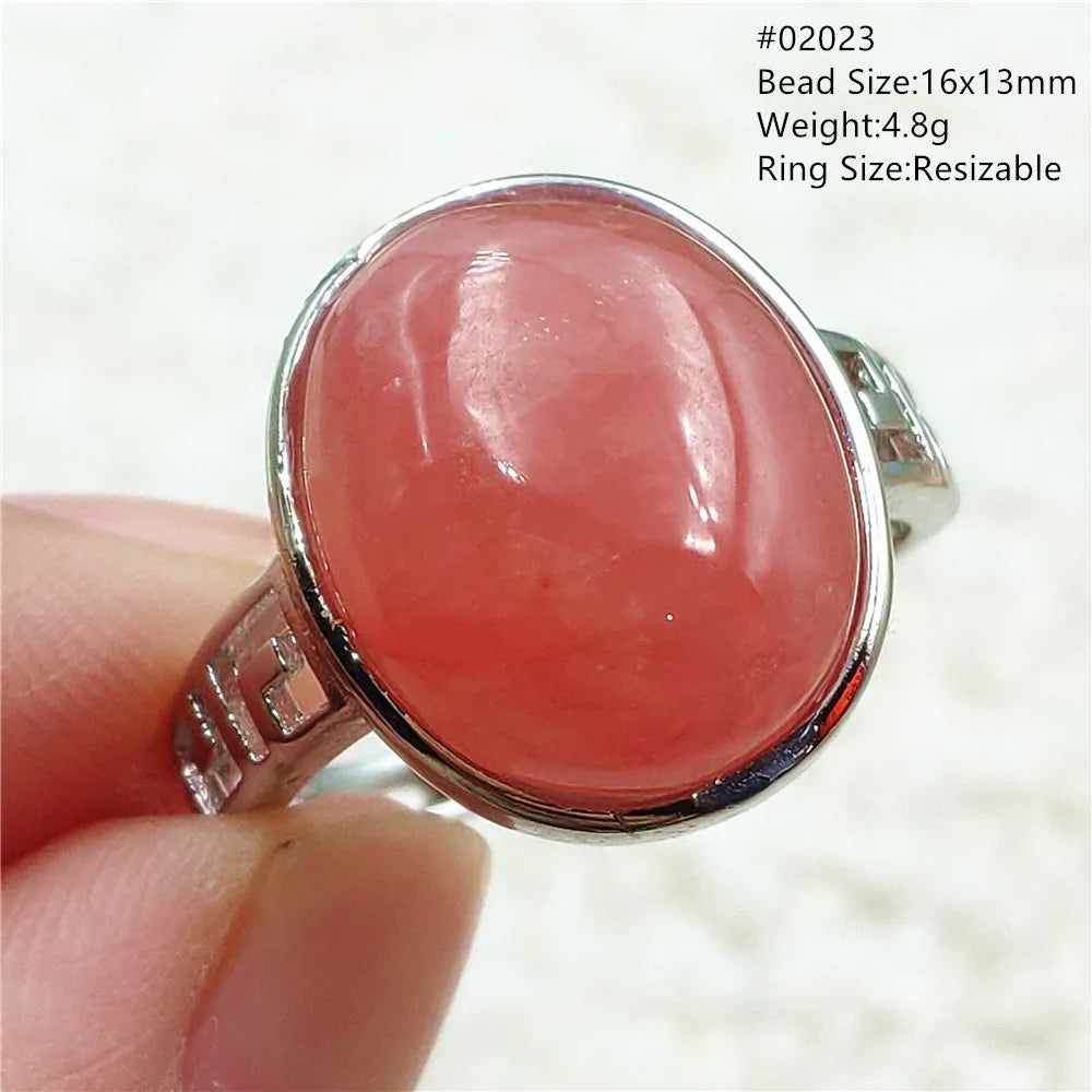 Ice Natural Red Rhodochrosite Rose Adjustable Ring 13x10mm 925 Sterling Silver For Women Ring Oval Bead AAAAA