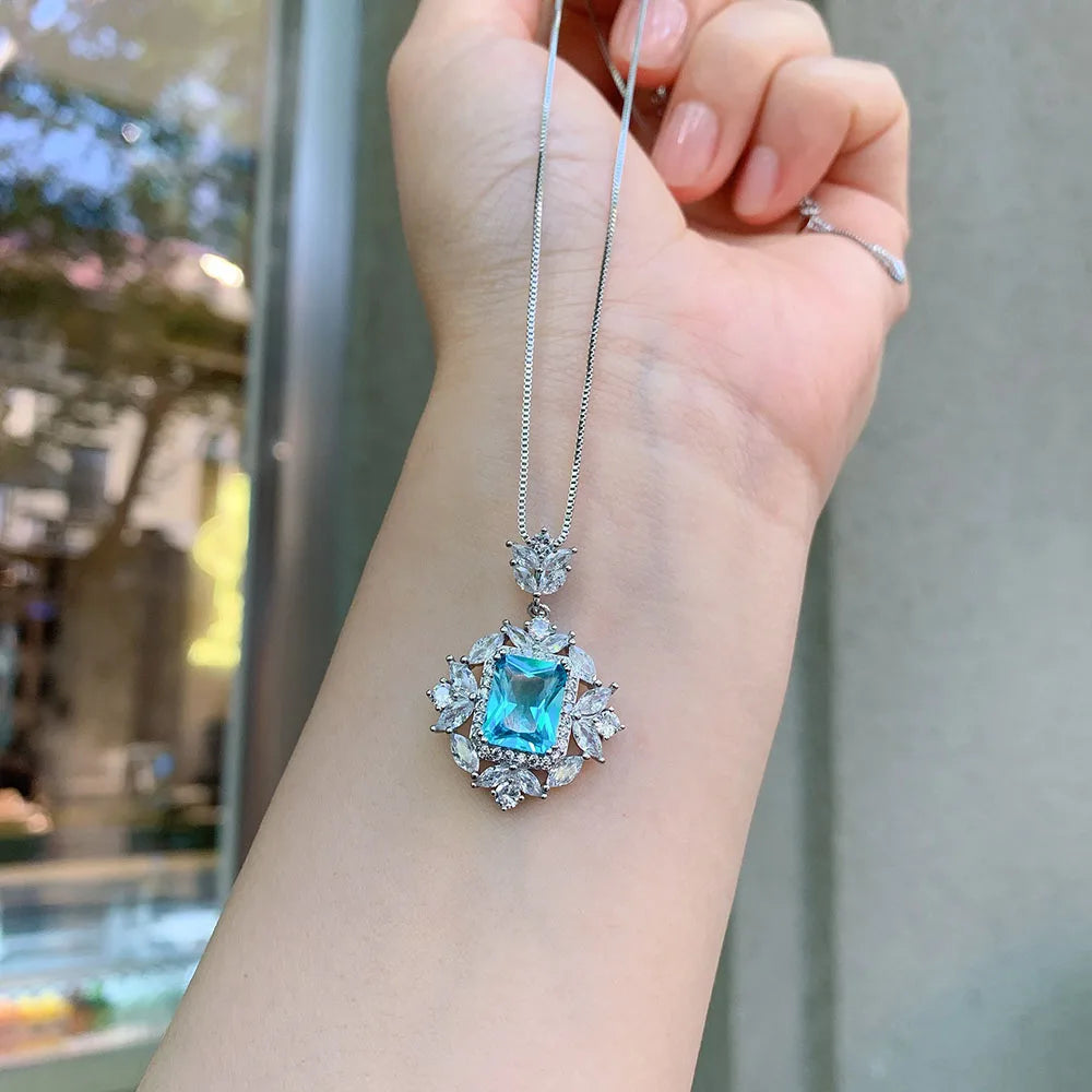 2021 Trend Wedding Jewelry Sets for Women Vintage 8*10mm Aquamarine Stone Rings/Drop Earrings/Pendant/Necklace Birthday Gift