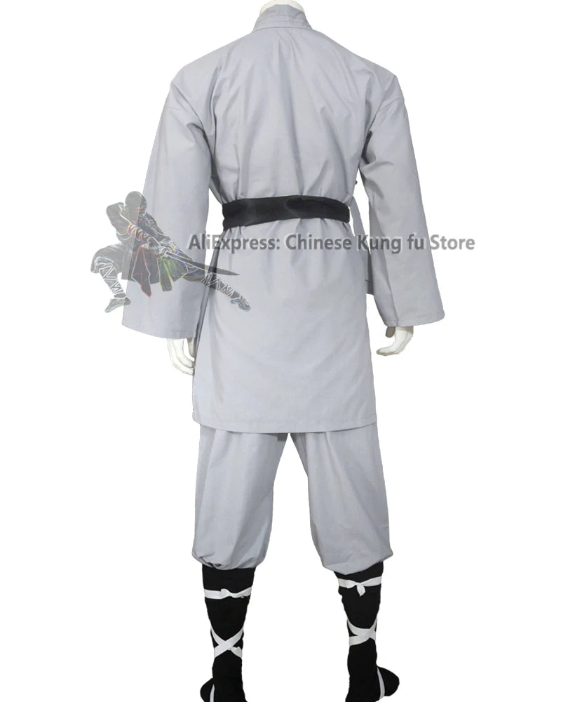 Shaolin Monk Wushu Martial Arts Suit Qigong Kung Fu Uniform Gray Cotton Meditation Clothing