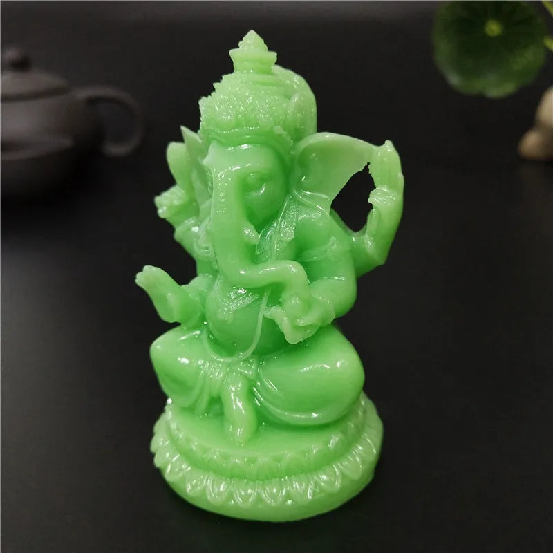 Glowing In Dark Ganesha Statue Buddha Elephant God Sculpture Figurine Man-made Jade Stone Craft Home Garden Flowerpot Decoration