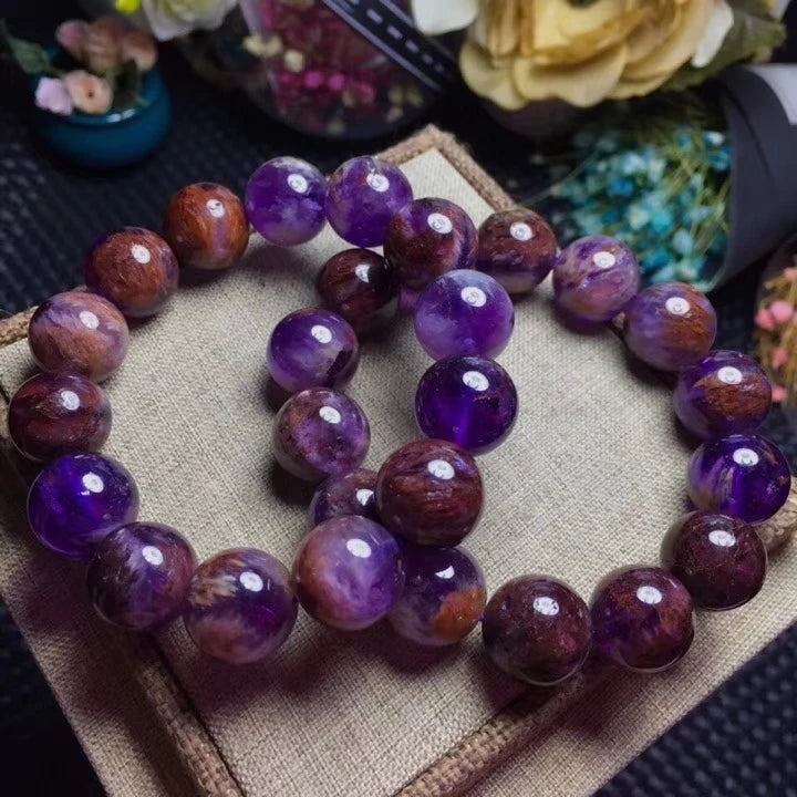 Genuine Natural Cacoxenite Quartz Purple Phantom Round Beads Women Stretch Bracelet 13mm 14mm Reiki Rare Stone AAAAA