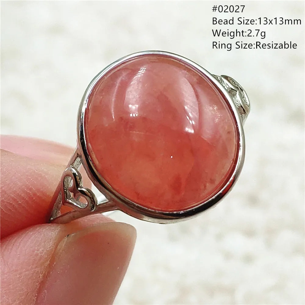 Ice Natural Red Rhodochrosite Rose Adjustable Ring 13x10mm 925 Sterling Silver For Women Ring Oval Bead AAAAA