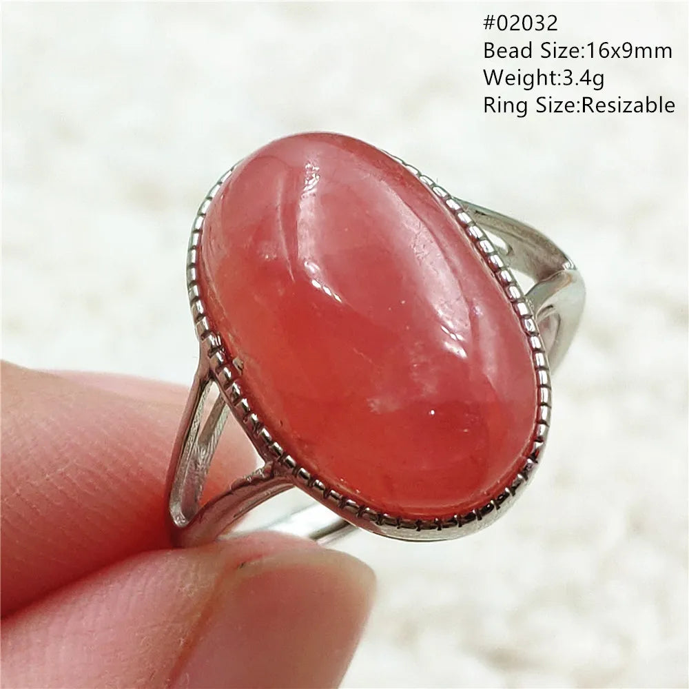 Ice Natural Red Rhodochrosite Rose Adjustable Ring 13x10mm 925 Sterling Silver For Women Ring Oval Bead AAAAA