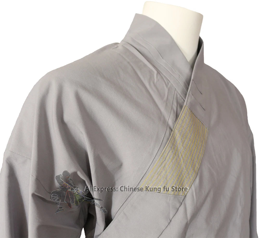 Shaolin Monk Wushu Martial Arts Suit Qigong Kung Fu Uniform Gray Cotton Meditation Clothing