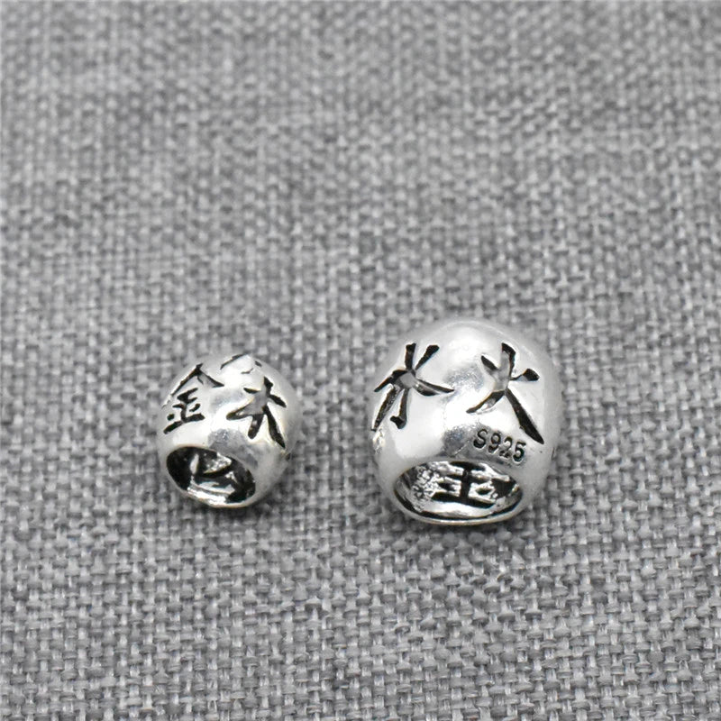 4 Pieces of 925 Sterling Silver Five Elements Beads Chinese Divination Feng Shui Spacer for Bracelet