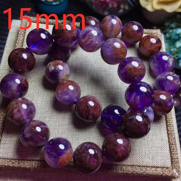 Genuine Natural Cacoxenite Quartz Purple Phantom Round Beads Women Stretch Bracelet 13mm 14mm Reiki Rare Stone AAAAA