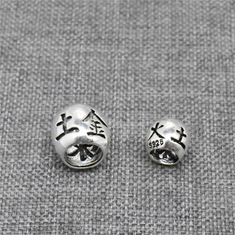 4 Pieces of 925 Sterling Silver Five Elements Beads Chinese Divination Feng Shui Spacer for Bracelet