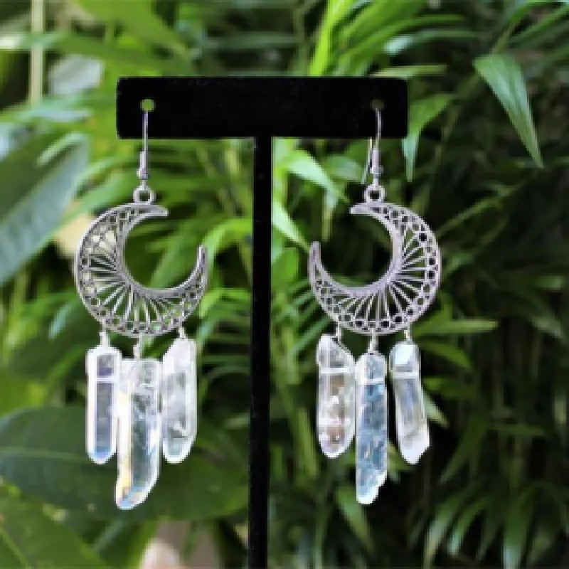 Witchy Crescent Sun Moon Amethyst Crystals Stone Earring Wicca Healing Crystal Magic Protection Celestial Jewelry Women Gift
