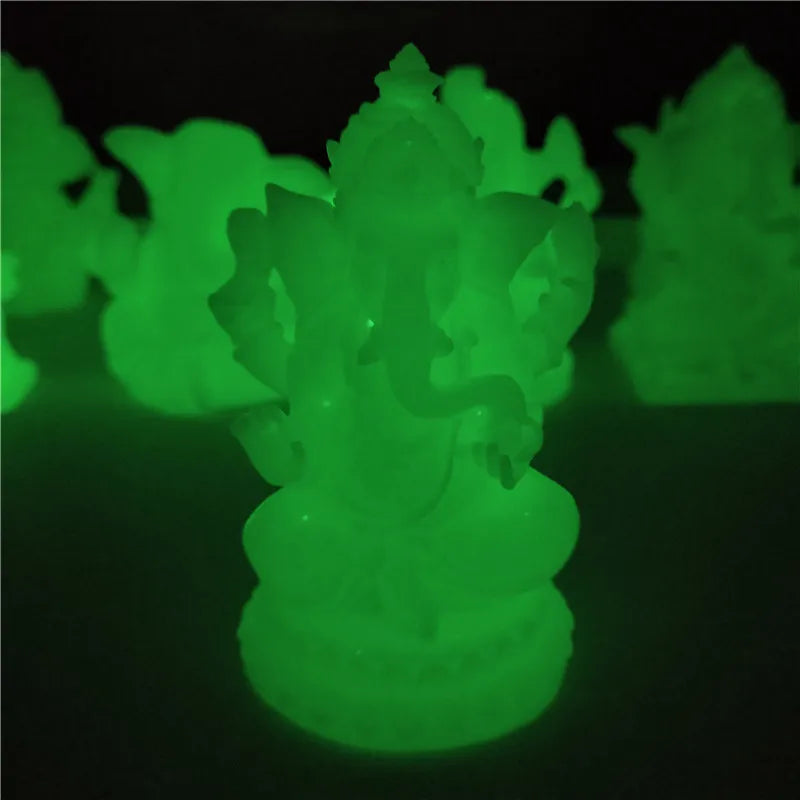 Glowing In Dark Ganesha Statue Buddha Elephant God Sculpture Figurine Man-made Jade Stone Craft Home Garden Flowerpot Decoration