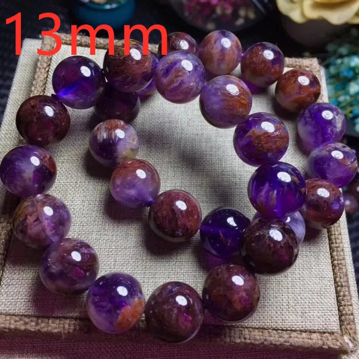 Genuine Natural Cacoxenite Quartz Purple Phantom Round Beads Women Stretch Bracelet 13mm 14mm Reiki Rare Stone AAAAA