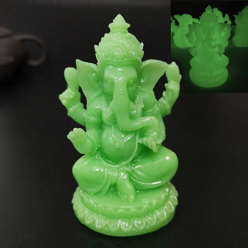 Glowing In Dark Ganesha Statue Buddha Elephant God Sculpture Figurine Man-made Jade Stone Craft Home Garden Flowerpot Decoration