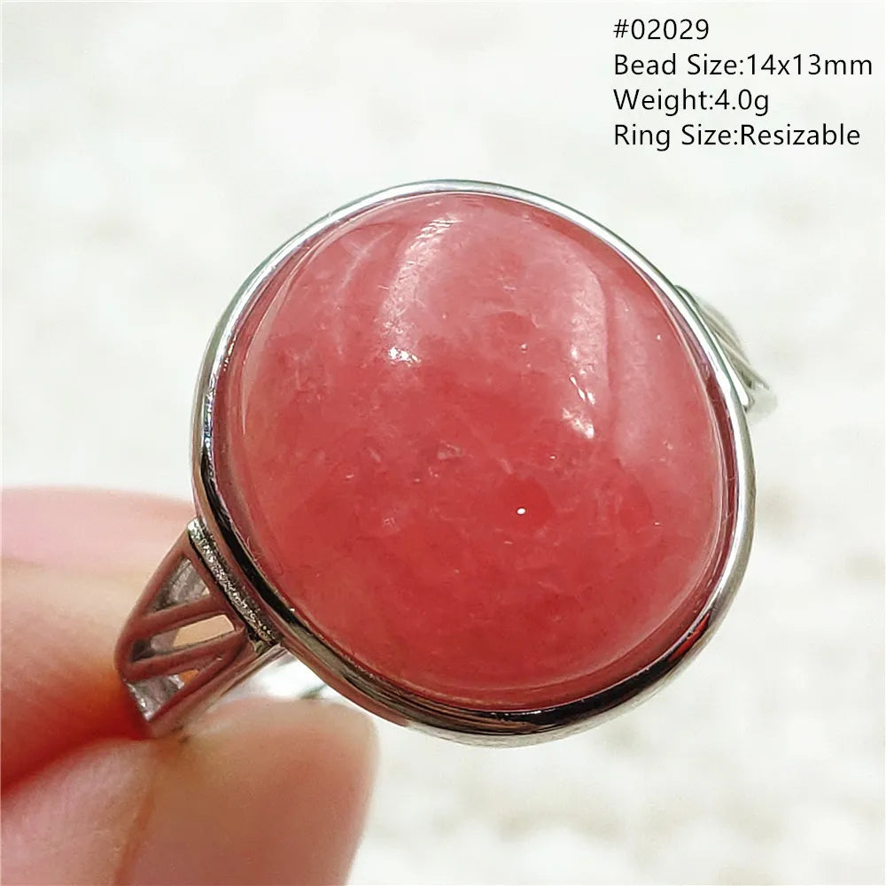 Ice Natural Red Rhodochrosite Rose Adjustable Ring 13x10mm 925 Sterling Silver For Women Ring Oval Bead AAAAA