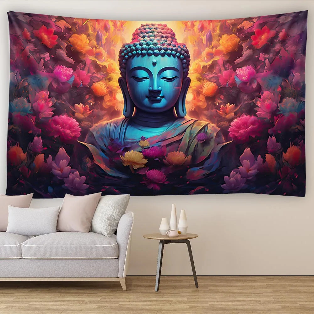 White Lotus Buddha Tapestry Wall Hanging - Zen Decor for Meditation Room Home Spiritual Yoga Studio Minimalist Enlightenment Art