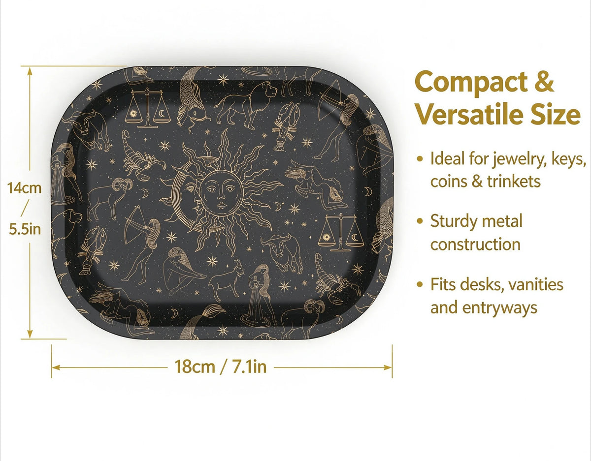 Premium Metal Rolling Tray 12 Zodiac Celestial Design Tray for Herbs & Smoking Accessories