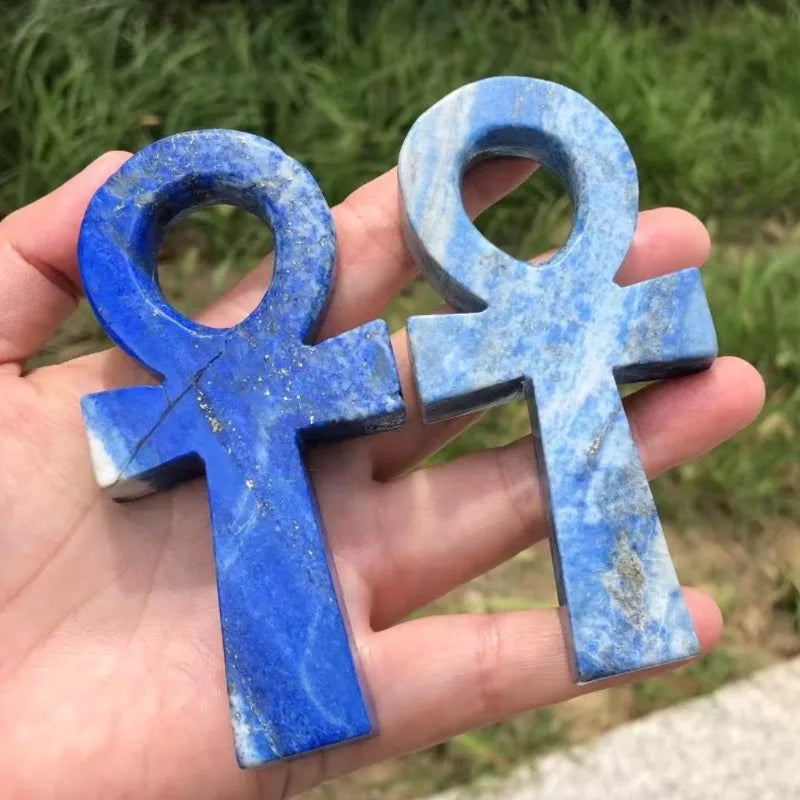 High-quality natural random lapis lazuli Anka ornament - Hand-Carved Egyptian Life Cross, Bohemian style, home decor crystal,