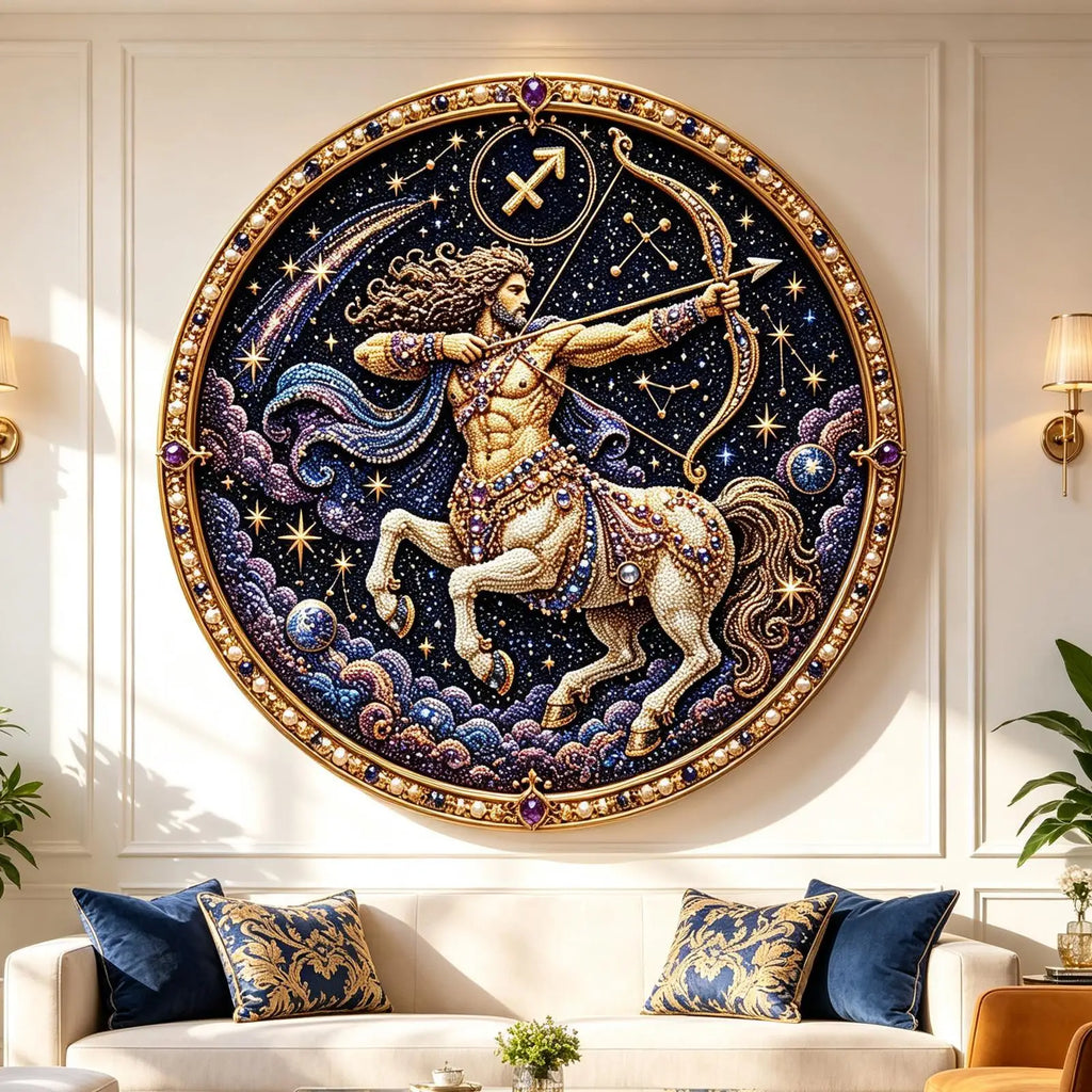 12 Zodiacs Signs Pearl Art Kit Round Constellation Themed DIY Beaded Artwork Astrology Wall Decor Craft Set for Zodiacs Lovers