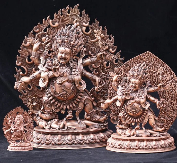 free shipping Nepal Tibet Red copper Carving Mahakala handmade buddha statue God of wealth sculpture