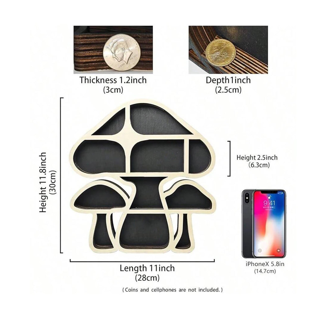 1Pc Wooden Mushroom Shaped Display Shelf - Multi-Compartment Crystal and Gemstone Holder，Home Decor for Spiritual Healing Stones
