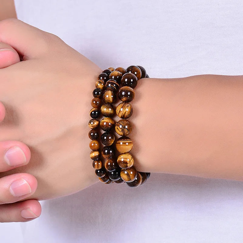 1pc Fashion Tiger Eye Bangles Men 6/8/10mm Natural Energy Stone Beads Reiki Healing Bracelets for Women Jewelry Gifts