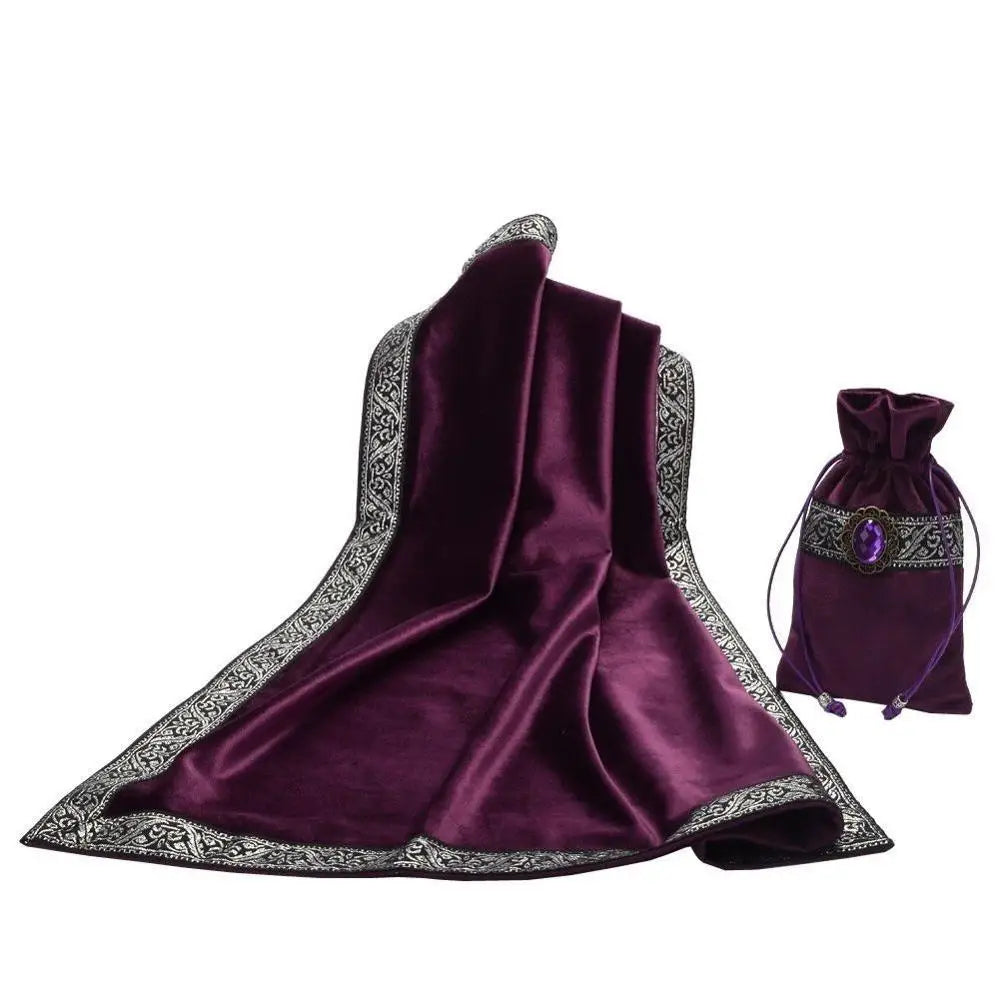 Velvet Tarot Tablecloth with Bag Wicca Divination Altar Cloth Cosplay Fortune Telling Board Game Accessories