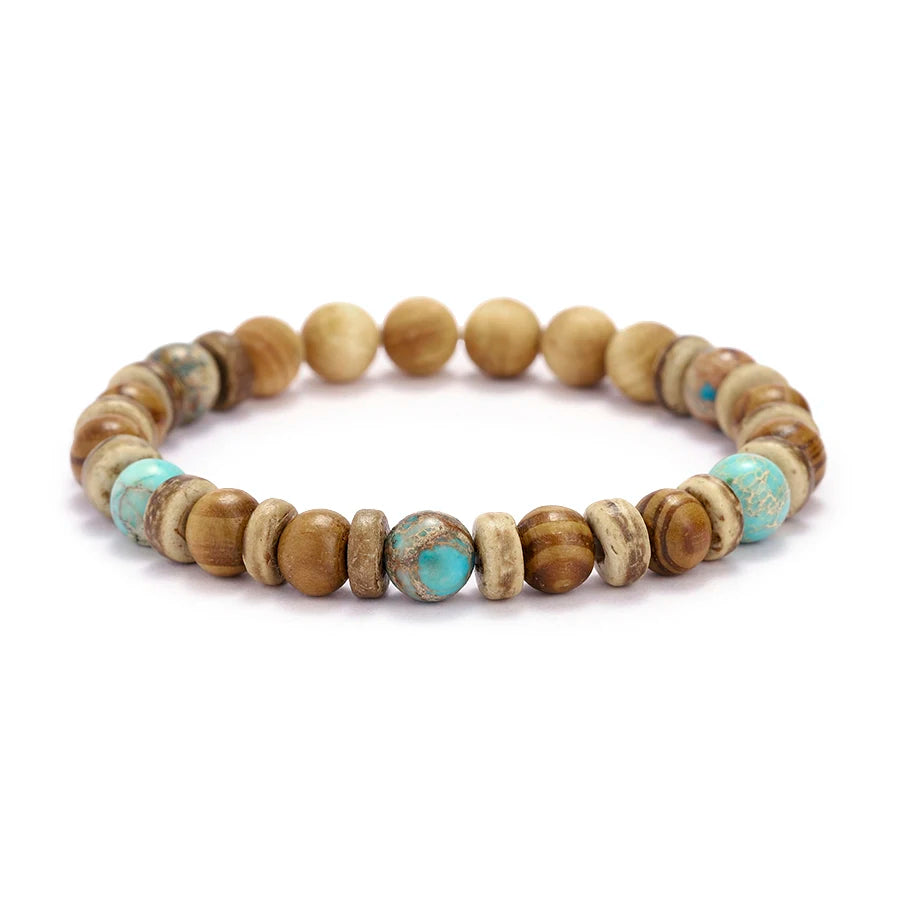 Vintage Wood Beaded Bracelet Mens Natural Stone Braslet Yoga Meditation Prayer Jewelry Tiger Eye Braclet Homme