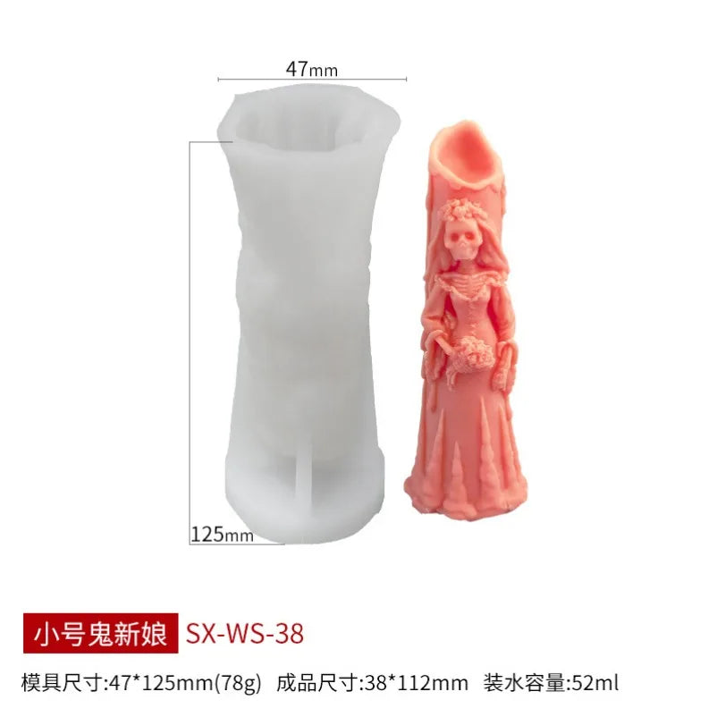 New Skull Couple Silicone Candle Mold DIY Bride and Groom Sculpture Crafts Plaster Resin Casting Tool Halloween Decoration Gift
