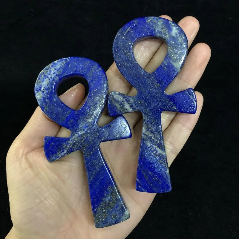 High-quality natural random lapis lazuli Anka ornament - Hand-Carved Egyptian Life Cross, Bohemian style, home decor crystal,