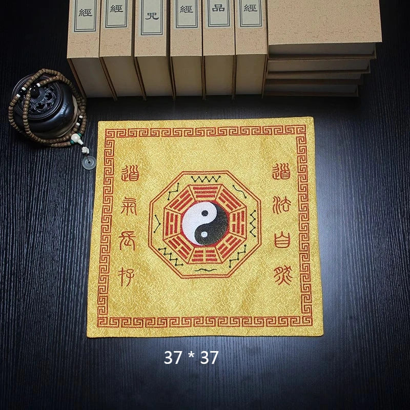 Double-layer Jacquard Silk Satin Fabric Scripture Cloth/Embroidered Eight Trigrams Cranes Four Divine Beasts Scripture Bag Cover