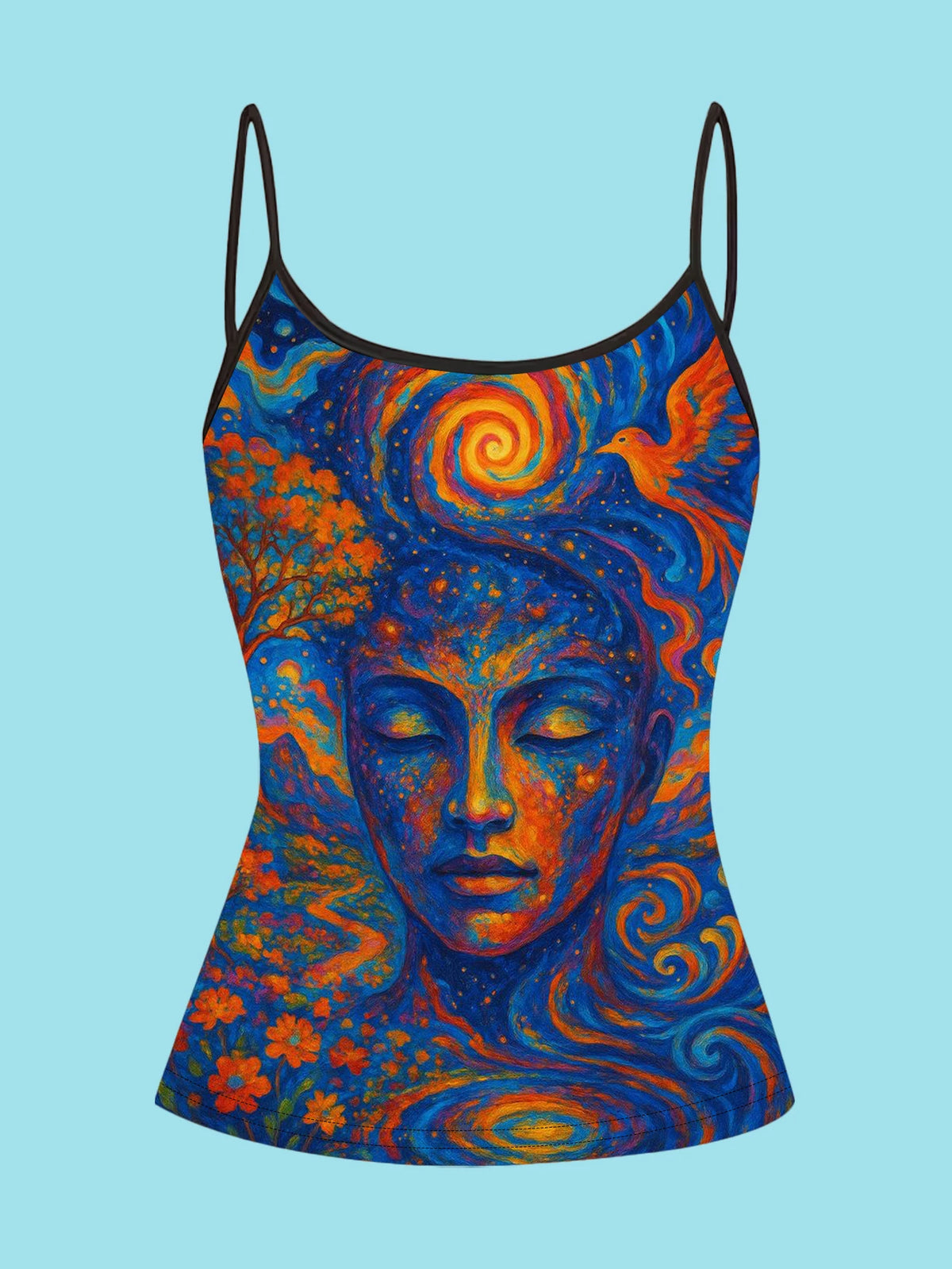 4-Pack of Women's Spiritual Art Print Camisoles with Lotus Meditation Images, Rainbow Light Path, Mythological Symbols, Slim-Fit Spaghetti Strap Inner Tops