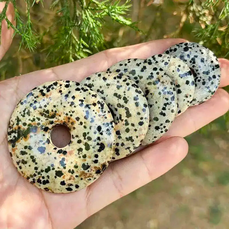 Natural Dalmatian Jasper Dount Rings Stone Beads For DIY Necklace Bracelet Pendant Jewelry Making Accessories Beads 30/40/50mm