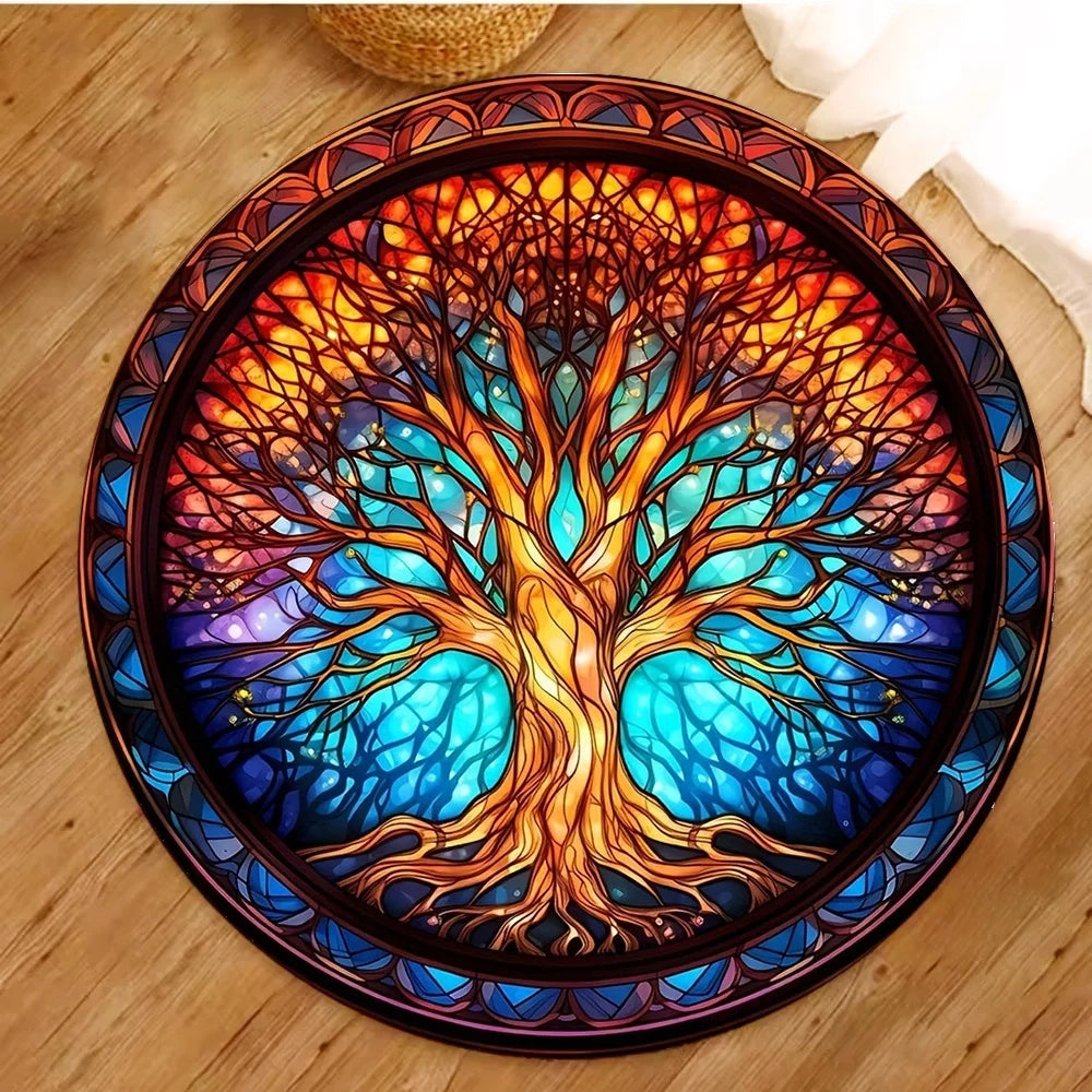 Tree of Life Round Rugs Yoga Floor Mat Nature Mandala Design Circle Carpet Home Living Room Bedroom Decor Ancient Spiritual Rug