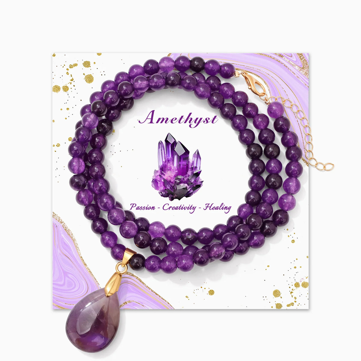 Fashion Boho Rose Quartz Necklace 6mm Round Beads Waterdrop Pendant Necklace for Women Collar Healing Crystal Jewelry