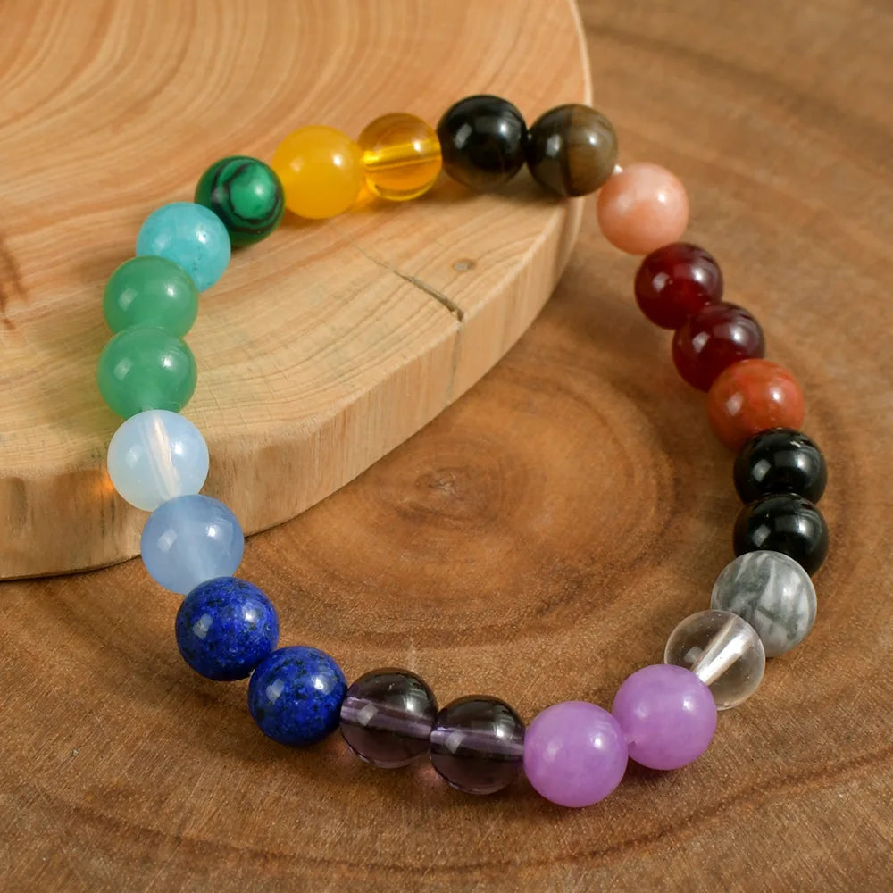 7 Chakra Bracelet For Women Men 8MM Natural Stone Crystal Beads Elastic Chain Bangle Meditation Healing Reiki Jewelry Gift