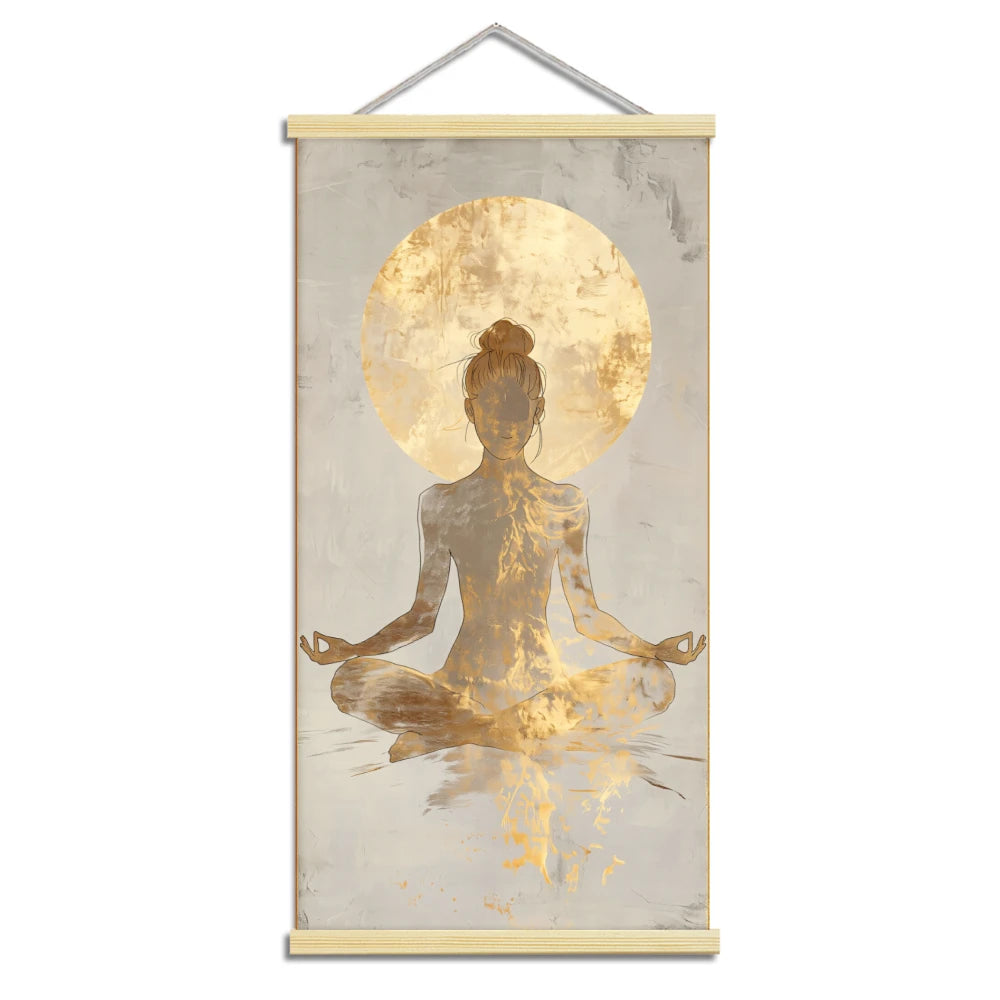 2D Flat 1pcs Canvas Scroll Poster Buddha Wall Art Buddha Face & Hands with Halo & Robe Glowing Lotus Design Religion Spiritual