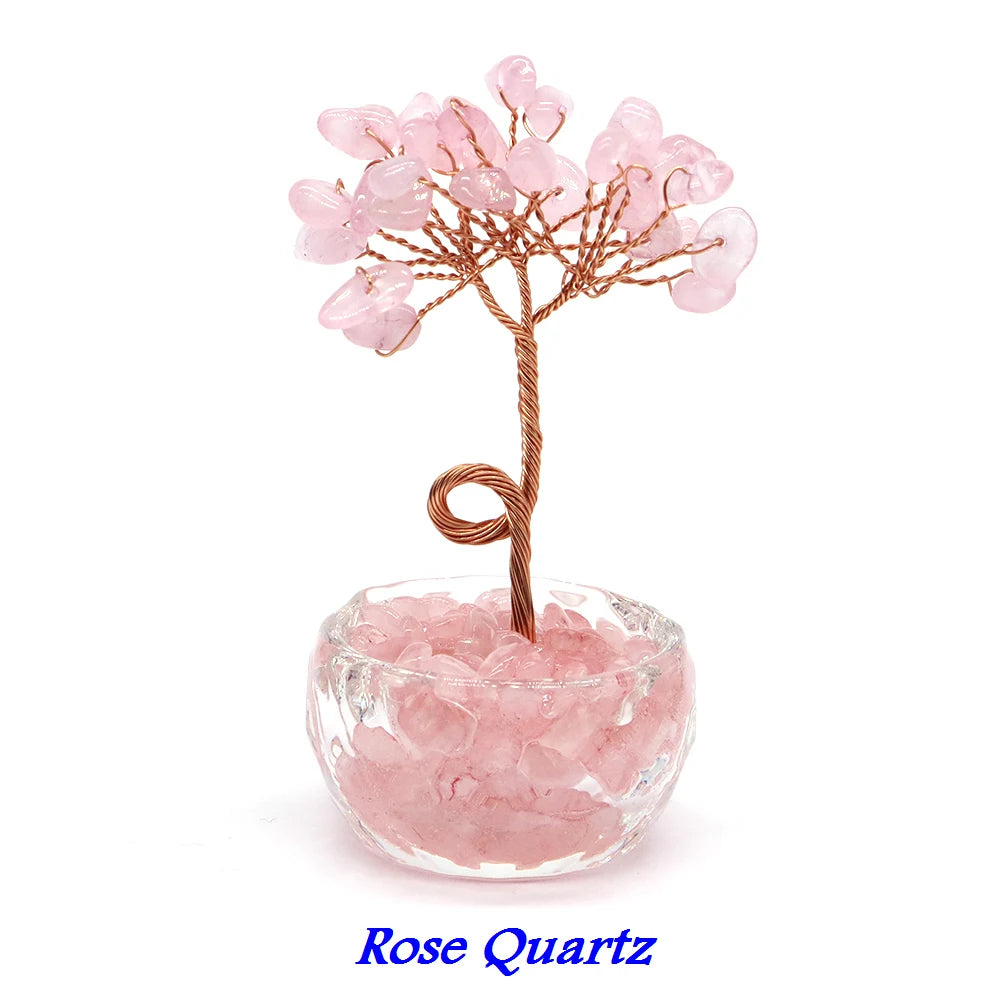Natural Gemstone Crystal Lucky Tree With Gravel Stone Base Chakras Health Home Office Desk Living Room Crystal Decor Mini Sized