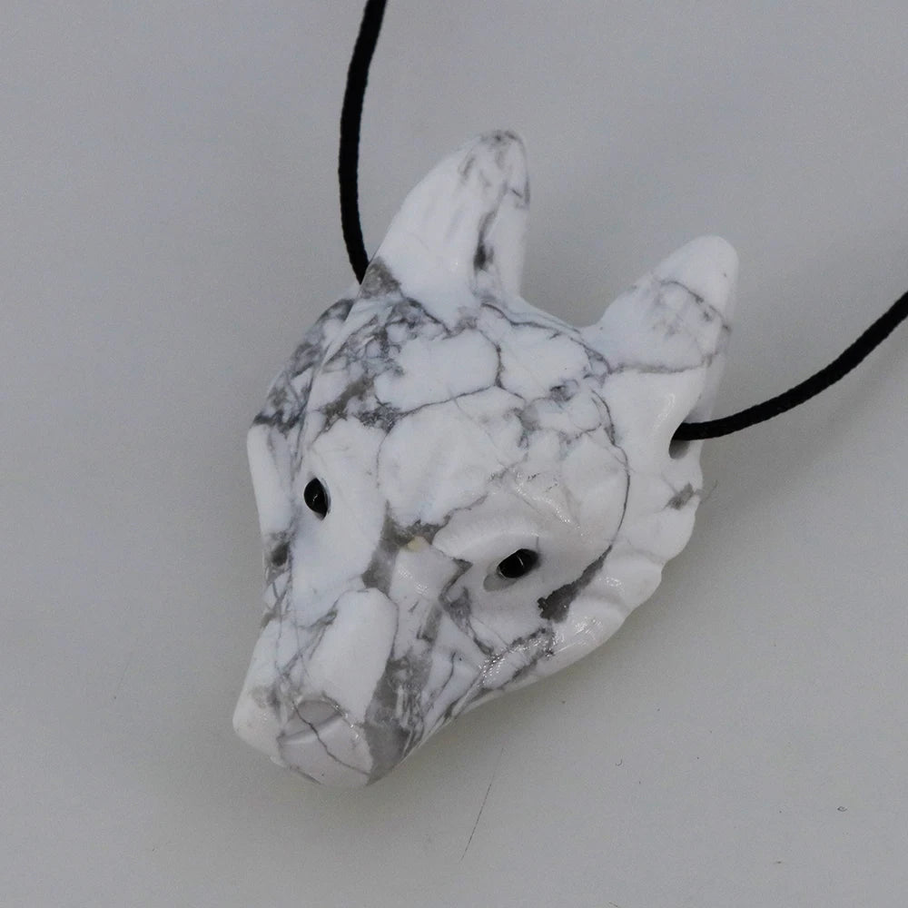 40mm Wolf Head Stone Pendant Natural Healing Crystals Statue Hand Carving Gemstone Wolves Animal Figure Jewelry Making Necklace