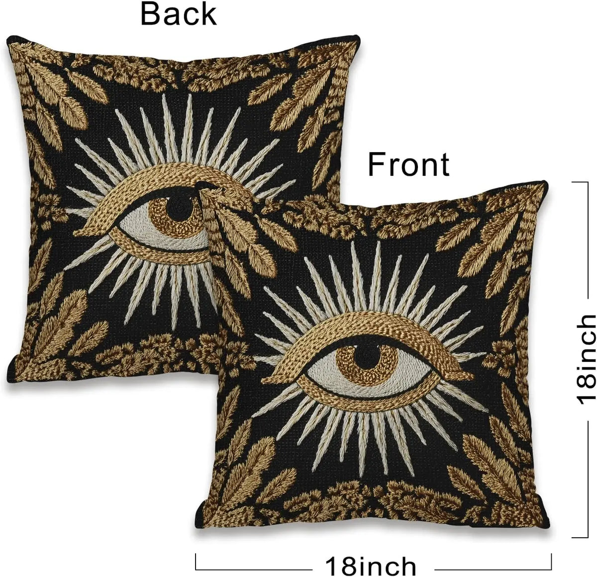 Printed pattern Mystical All Seeing Eye Pillowcase Boho Wiccan Spiritual Cushion Cover 18x18 Inch Black Gold Home Decor Gift