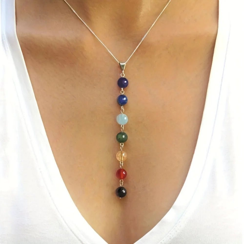 Women 7 Chakra Healing Crystal Gemstone Bead Set Yoga Balancing Necklace Bracelet Reiki Solid Design Daily Party Birthday Gift