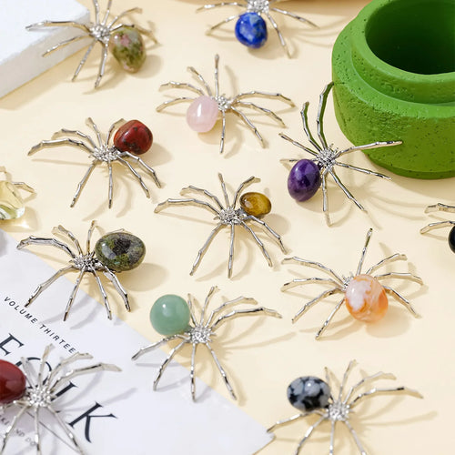 1 Pc Natural Crystal Tumbled Stone Spider Figurine – Halloween Prop, Home Desktop Decor, Handcrafted Ornament, Halloween Gift
